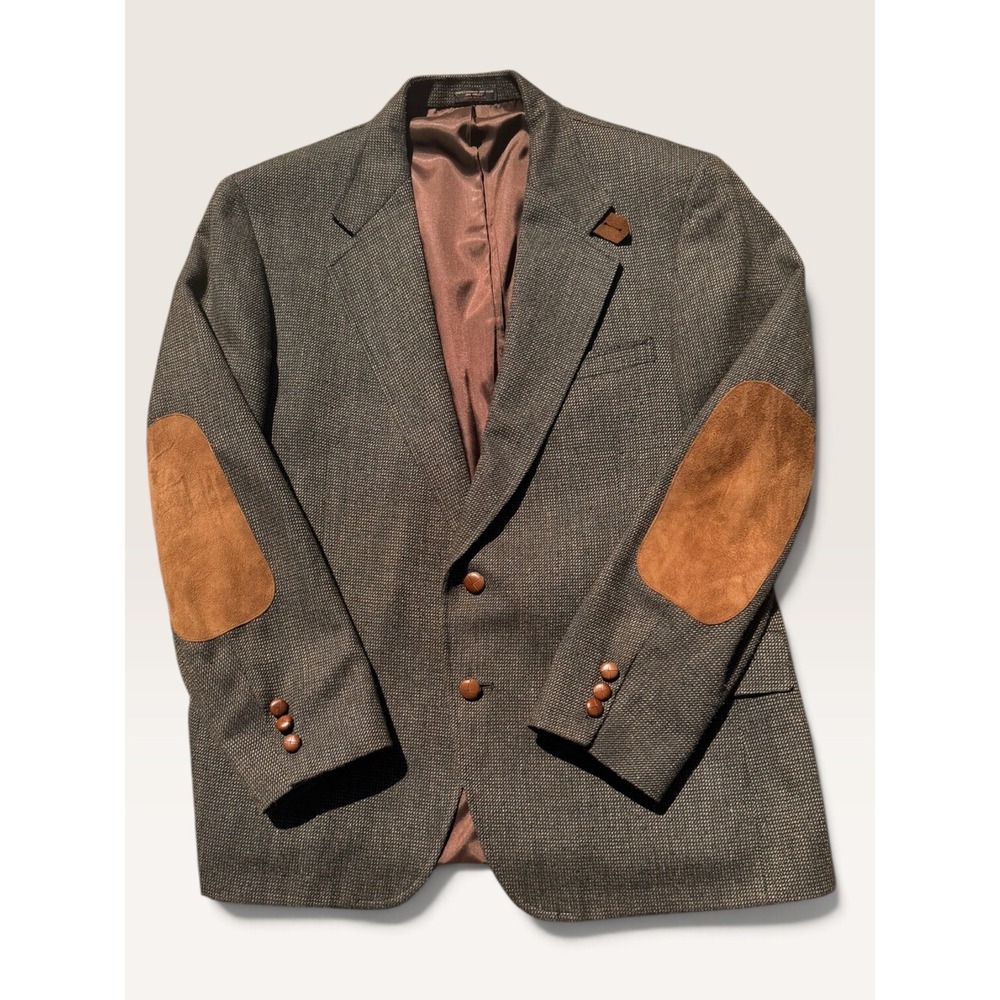 Vintage LTB Clothes 43R Tweed Blazer Suede Elbow Patch Made USA Hilton's